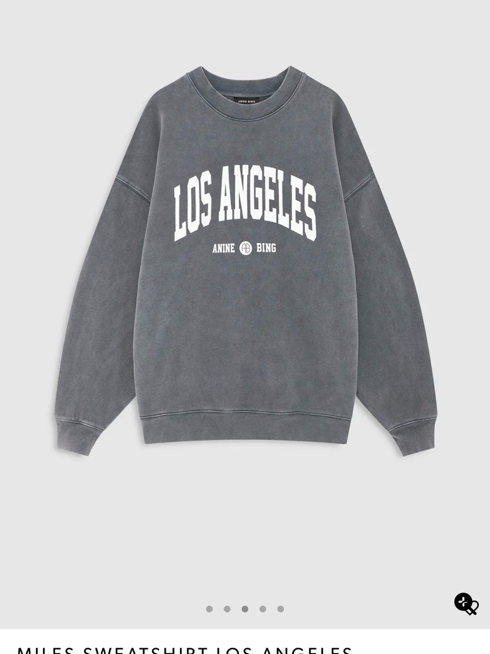 Xs Anine Bing Washed Gray "Los Angeles" Crewneck Sweatshirt